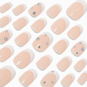 French Tip Bling Medium Oval Vegan Faux Nail Set - 24 Pack,
