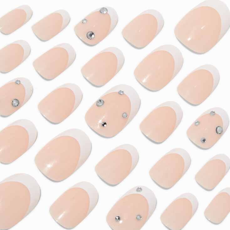 French Tip Bling Medium Oval Vegan Faux Nail Set - 24 Pack,