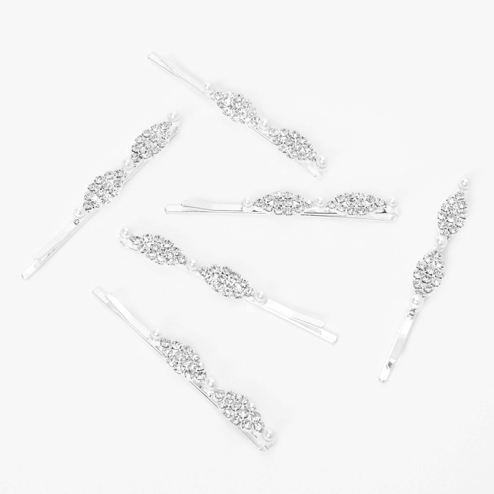 Claire's Épingles à cheveux ondulées avec strass couleur argentée (lot de 6)