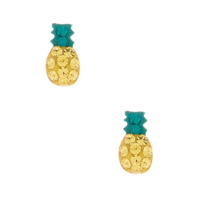 Clous d&#39;oreille ananas avec strass couleur argent&eacute;,