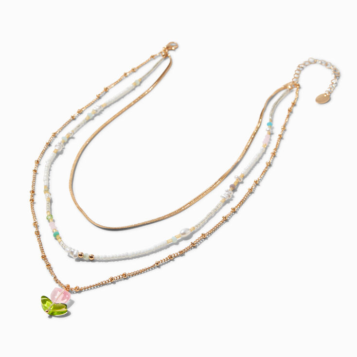 Pink Tulip Gold-tone Multi-Strand Necklace,