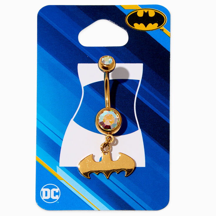 DC Comics&trade; Batman&trade; Gold-tone Stainless Steel Logo Dangle 14G Belly Bar,