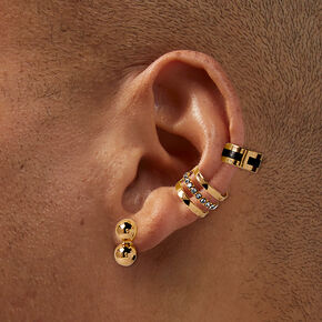 Gold-tone Ball &amp; Crystal Ear Cuff Earring Stackables Set - 5 Pack,