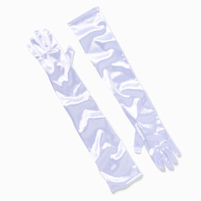 Longs gants en tissu satin&eacute; blancs,