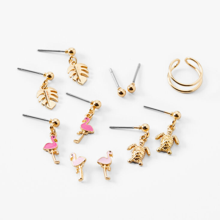 Gold Flamingo Mixed Earrings &amp; Ear Cuff Set &#40;6 Pack&#41;,