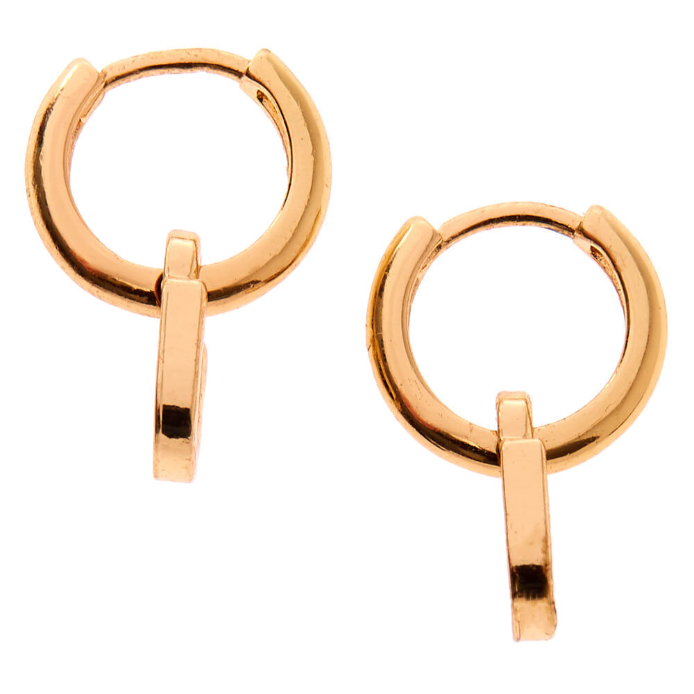 Gold 10MM Initial Huggie Hoop Earrings - U,