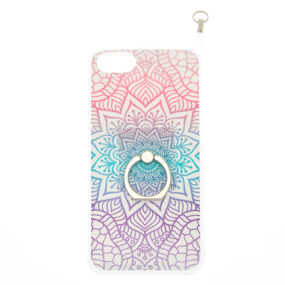 Rainbow Mandala Ring Stand with Lanyard Phone Case - Fits iPhone 6/7/8,