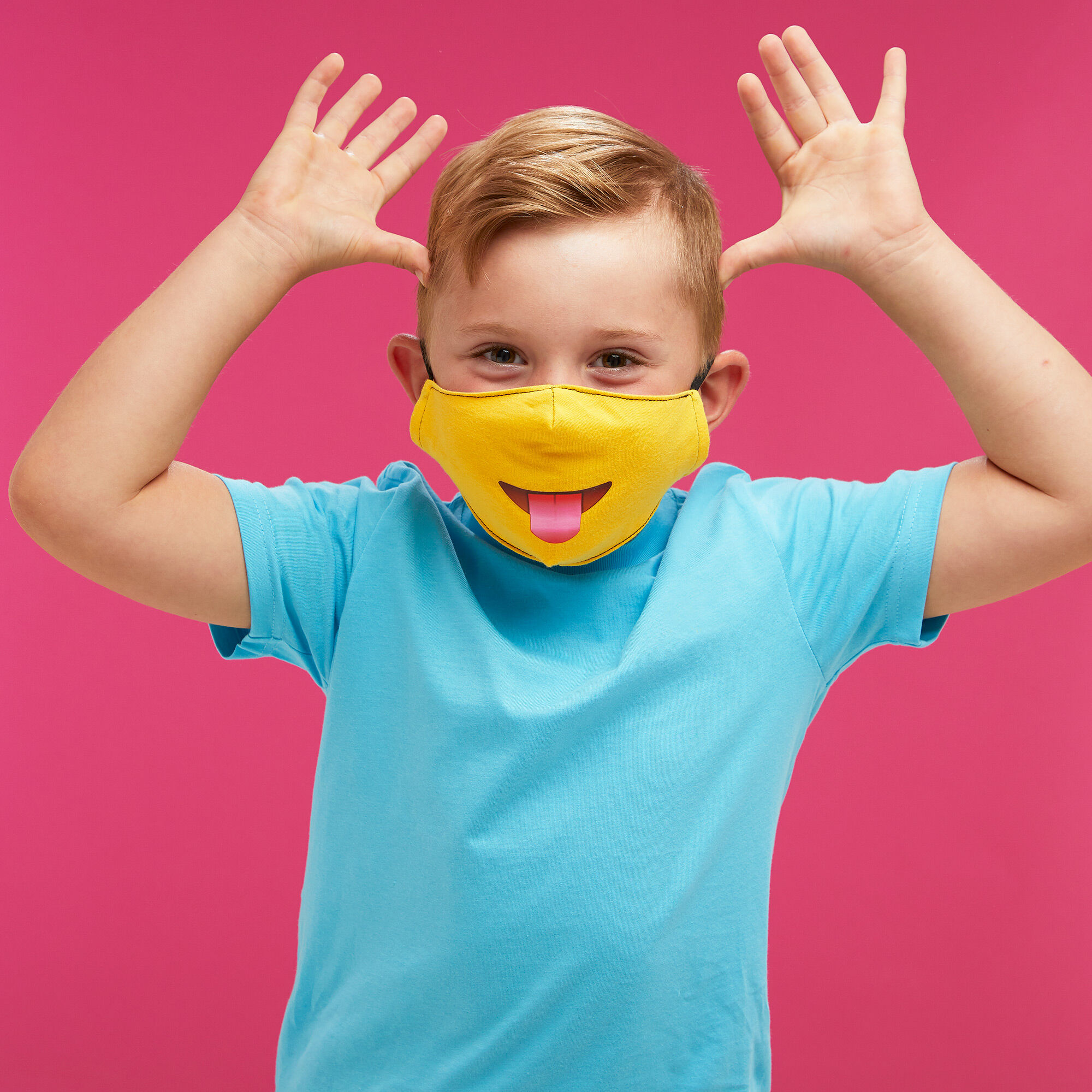 Cotton Yellow Tongue Emoji Face Mask - Child Medium/Large,