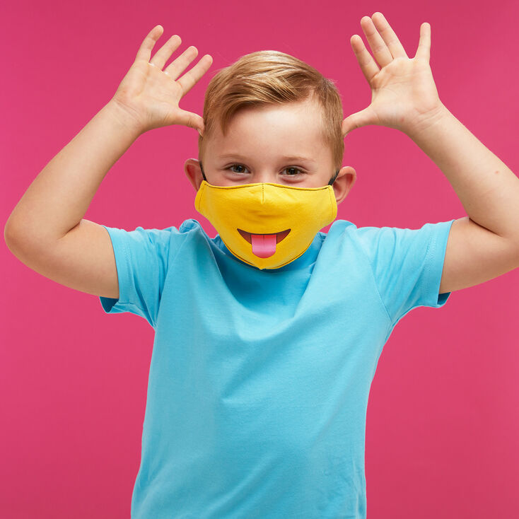 Cotton Yellow Tongue Emoji Face Mask - Child Medium/Large,
