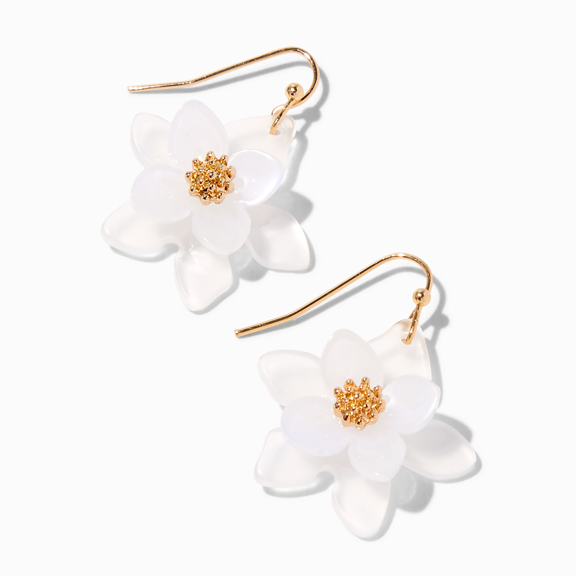 View Claires Flower 1 Gold Drop Earrings White information