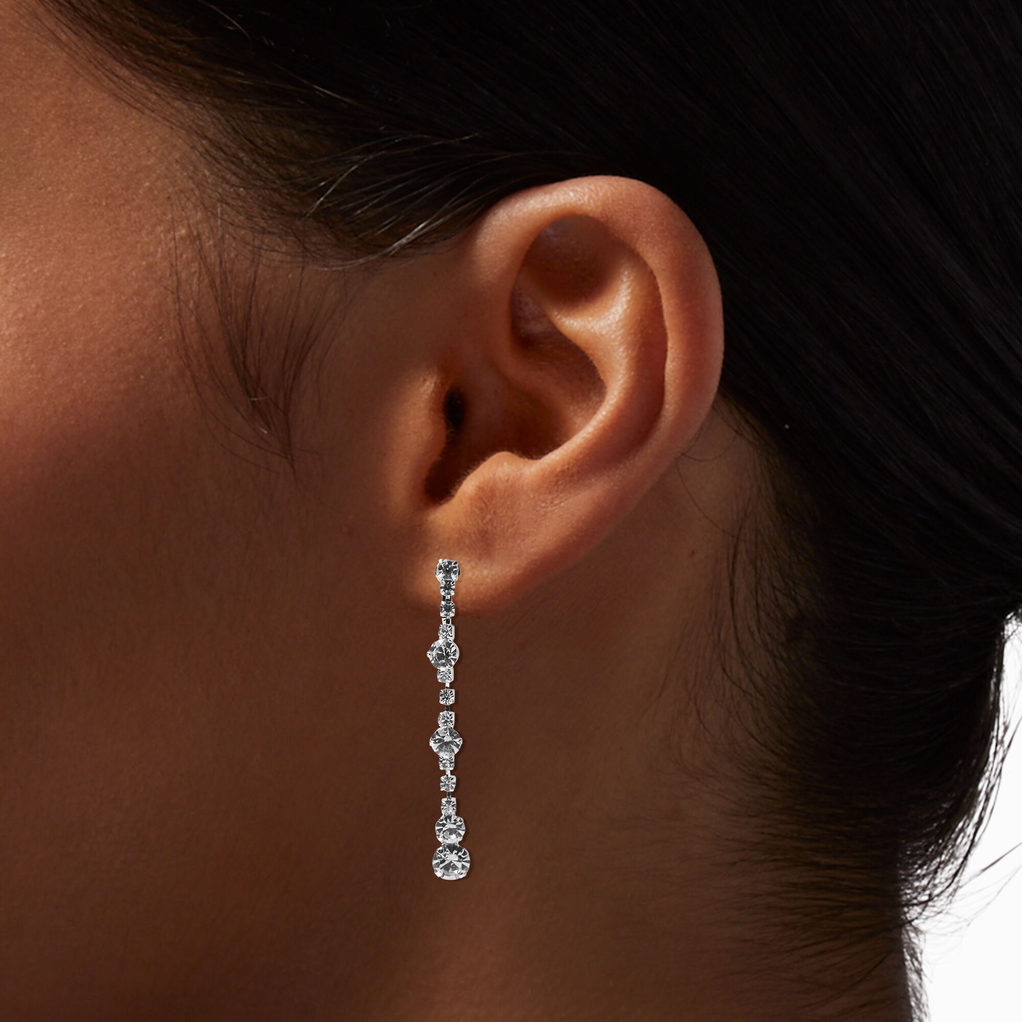 Silver-tone Crystal Linear 2" Clip-On Drop Earrings,