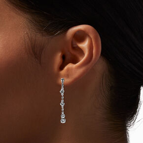 Silver-tone Crystal Linear 2&quot; Clip-On Drop Earrings,