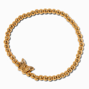 Butterfly Charm Gold-tone Shot Bead Stretch Bracelet,