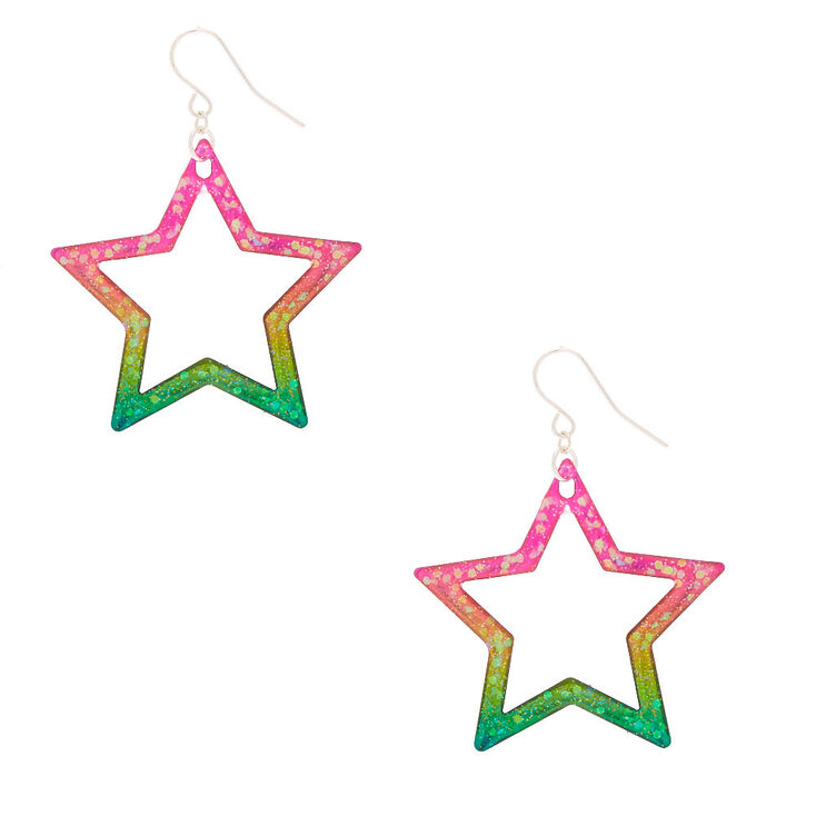 1.5&quot; Rainbow Star Drop Earrings,