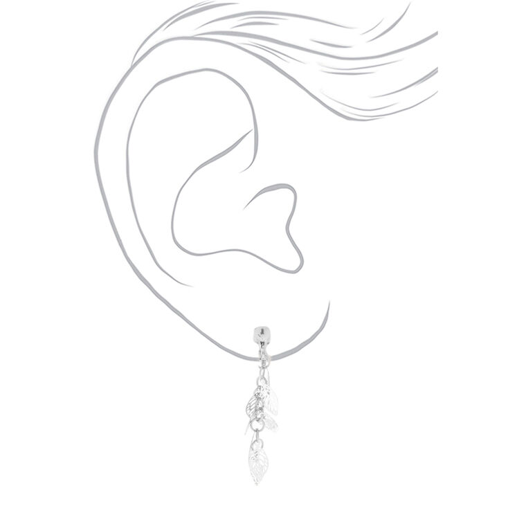 Silver-tone 1.5&quot; Leaf Clip On Drop Earrings,