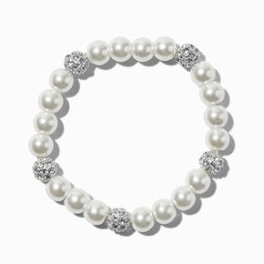 White Pearl &amp; Fireball Stretch Bracelet,