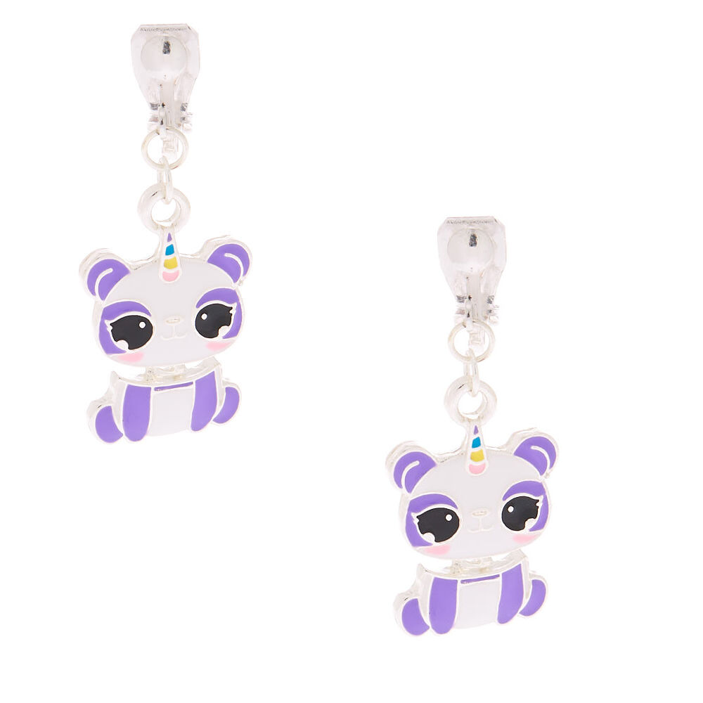 Pendantes à clip violettes panda-licorne 2,5 cm,