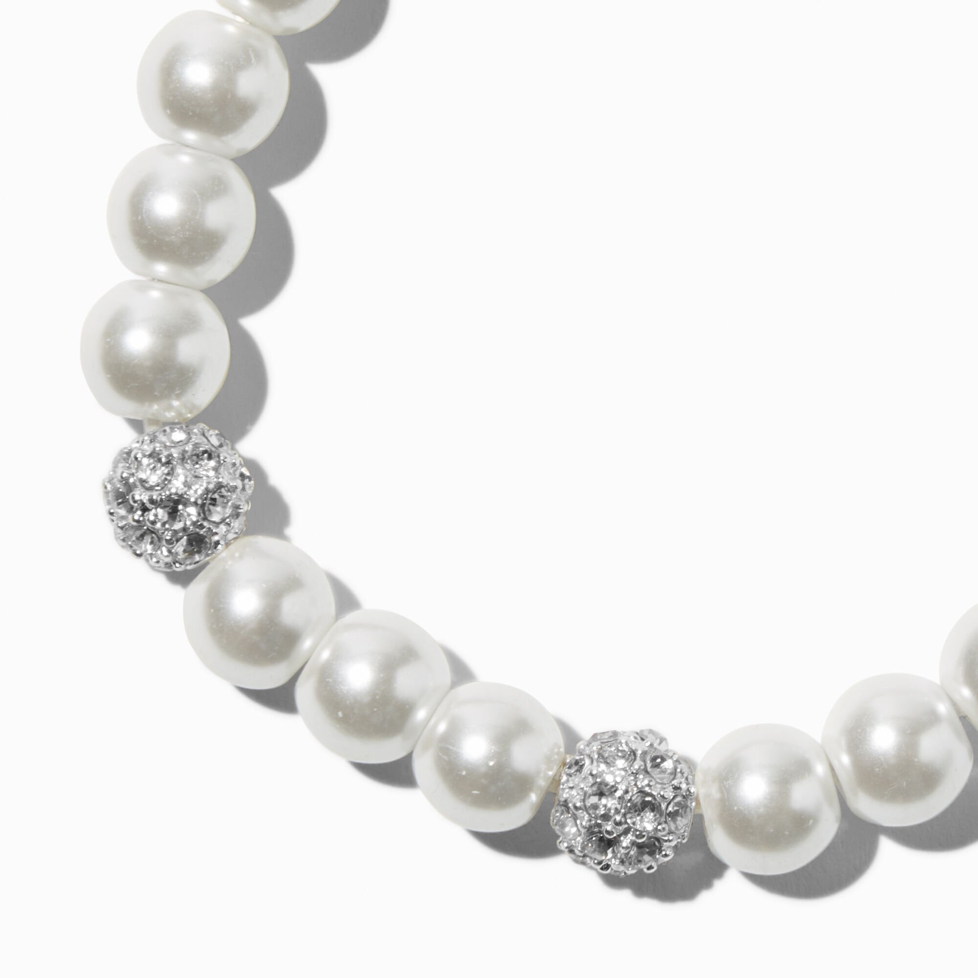 White Pearl & Fireball Stretch Bracelet,