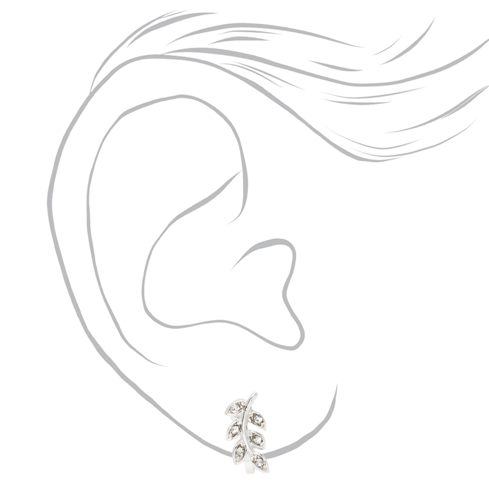 Crystal Leaves Clip-On Stud Earrings - Silver-tone,