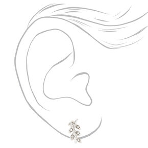 Crystal Leaves Clip-On Stud Earrings - Silver-tone,