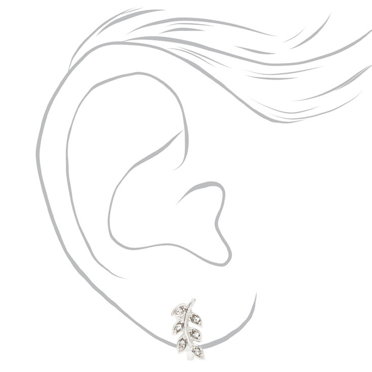 Crystal Leaves Clip-On Stud Earrings - Silver-tone,