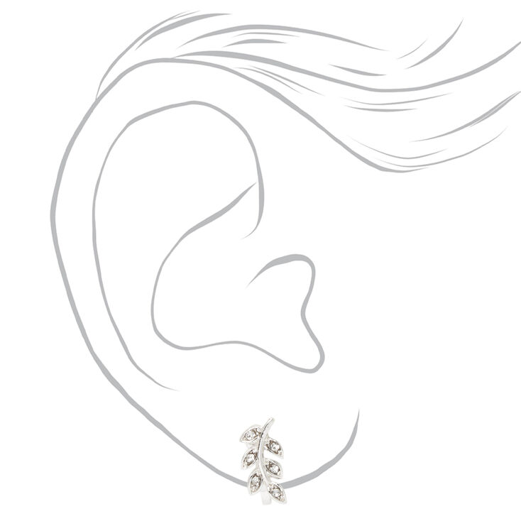 Clous d&#39;oreilles &agrave; clip feuilles strass - Couleur argent&eacute;e,