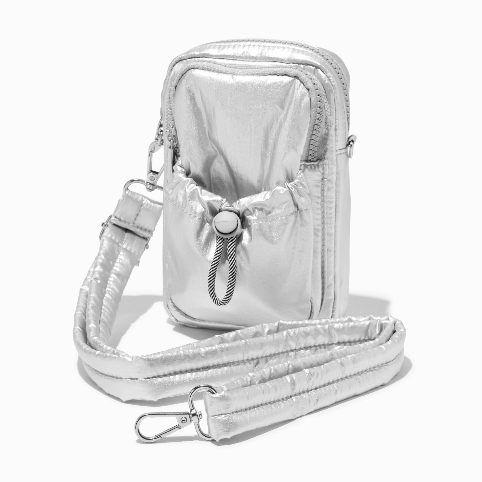 Silver Nylon Crossbody Bag,