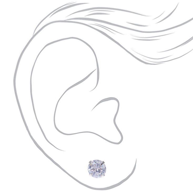 Silver Cubic Zirconia 7MM Round Stud Earrings,