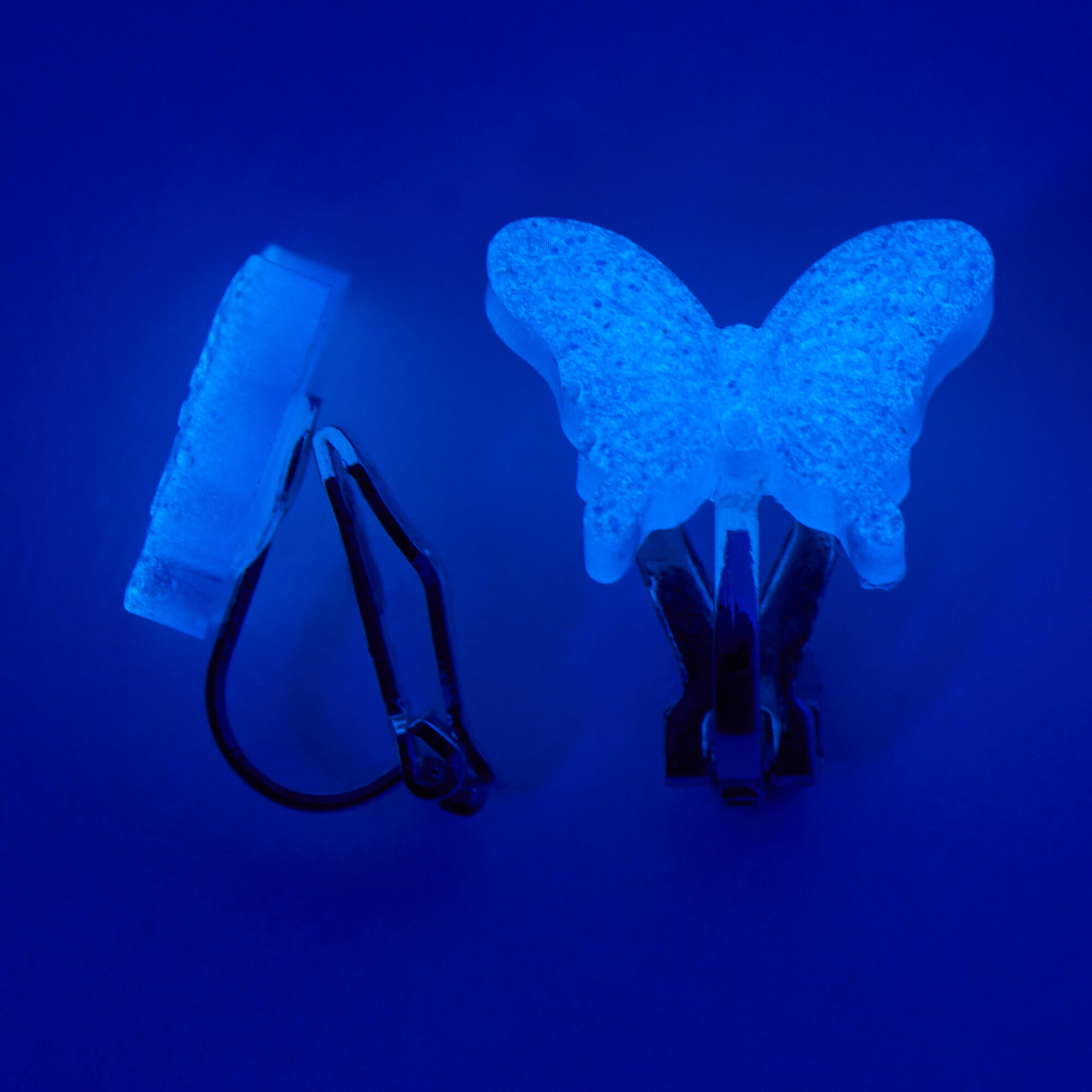 Silver Glow In The Dark Glitter Butterfly Clip On Earrings - Pink,