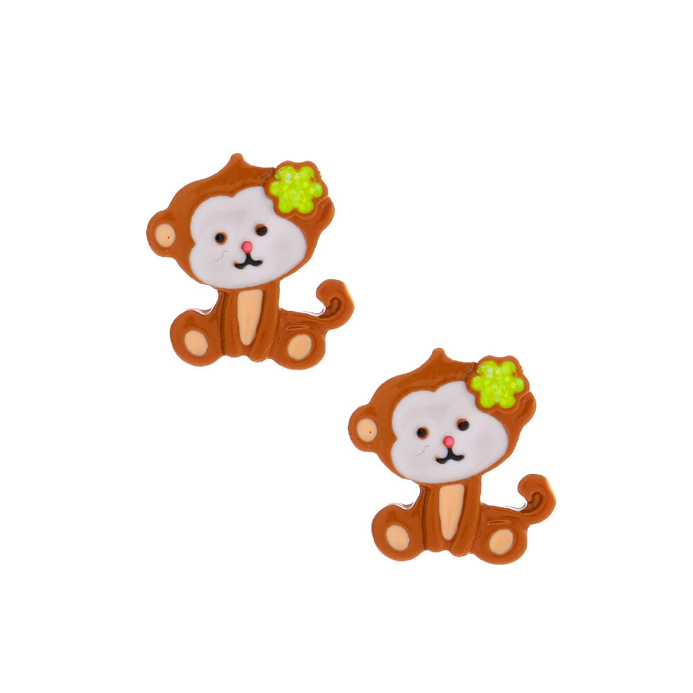 Monkey Business Stud Earrings - Brown,