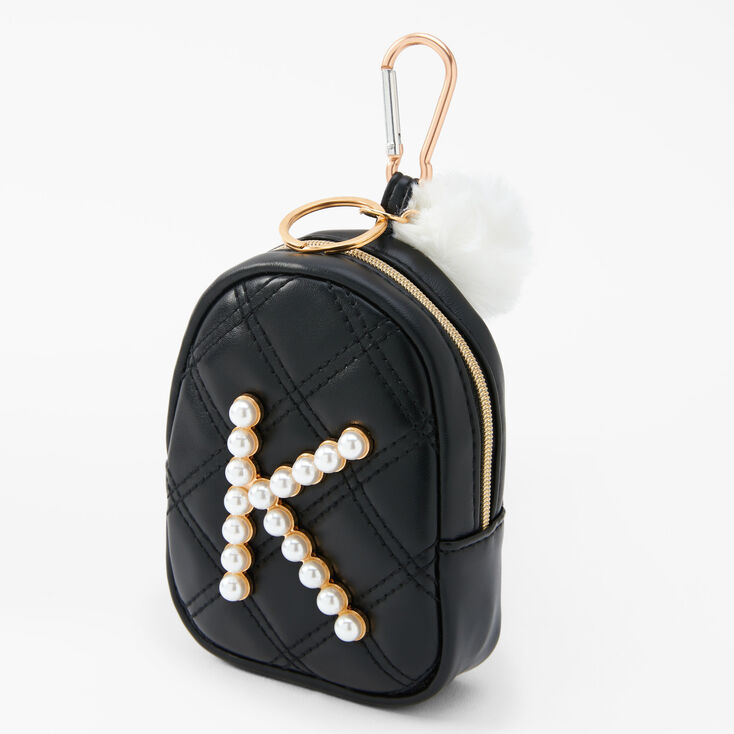 Initial Pearl Mini Backpack Keychain - Black, K | Claire's US