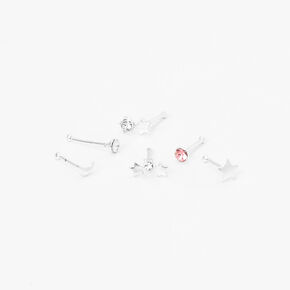 Sterling Silver Celestial Mixed Nose Rings - 6 Pack,