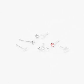 22G Sterling Silver Celestial Mixed Nose Rings - 6 Pack,