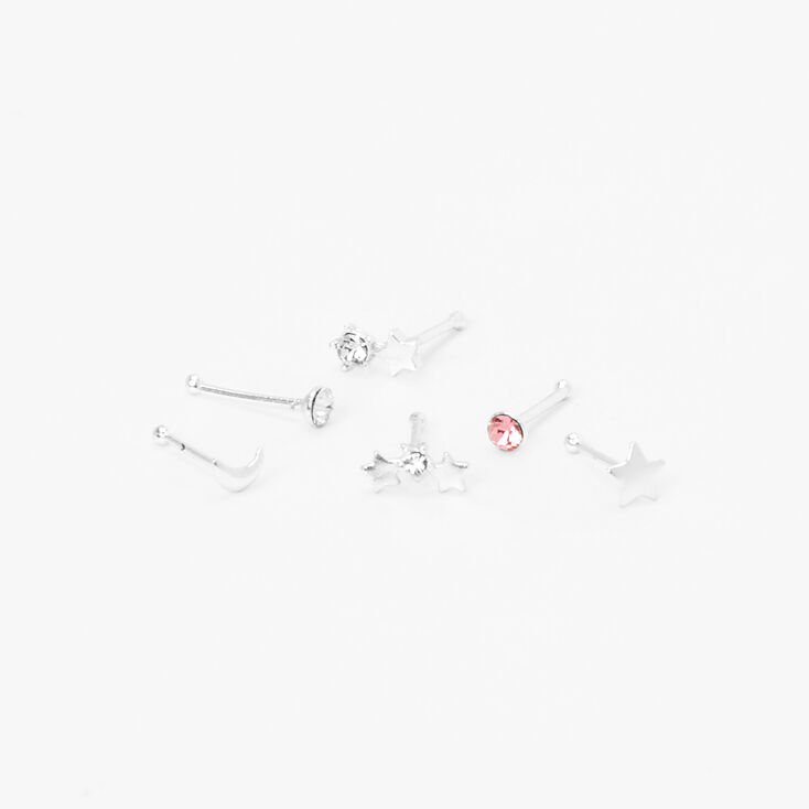 Sterling Silver Celestial Mixed Nose Rings - 6 Pack,