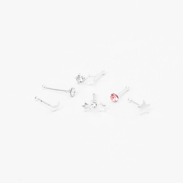 22G Sterling Silver Celestial Mixed Nose Rings - 6 Pack,