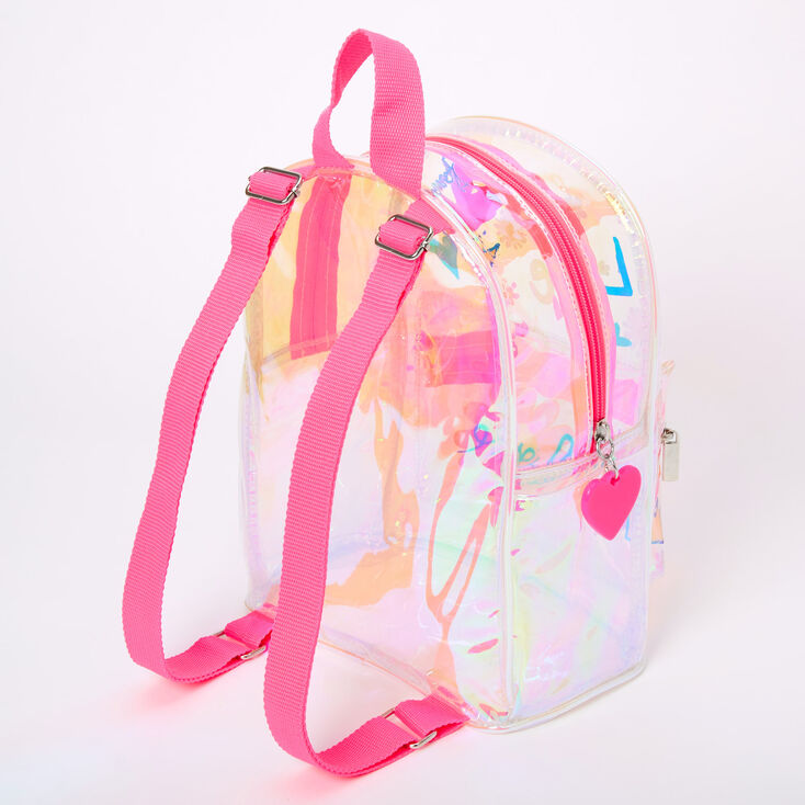 Iridescent Love Doodle Small Backpack - Clear,