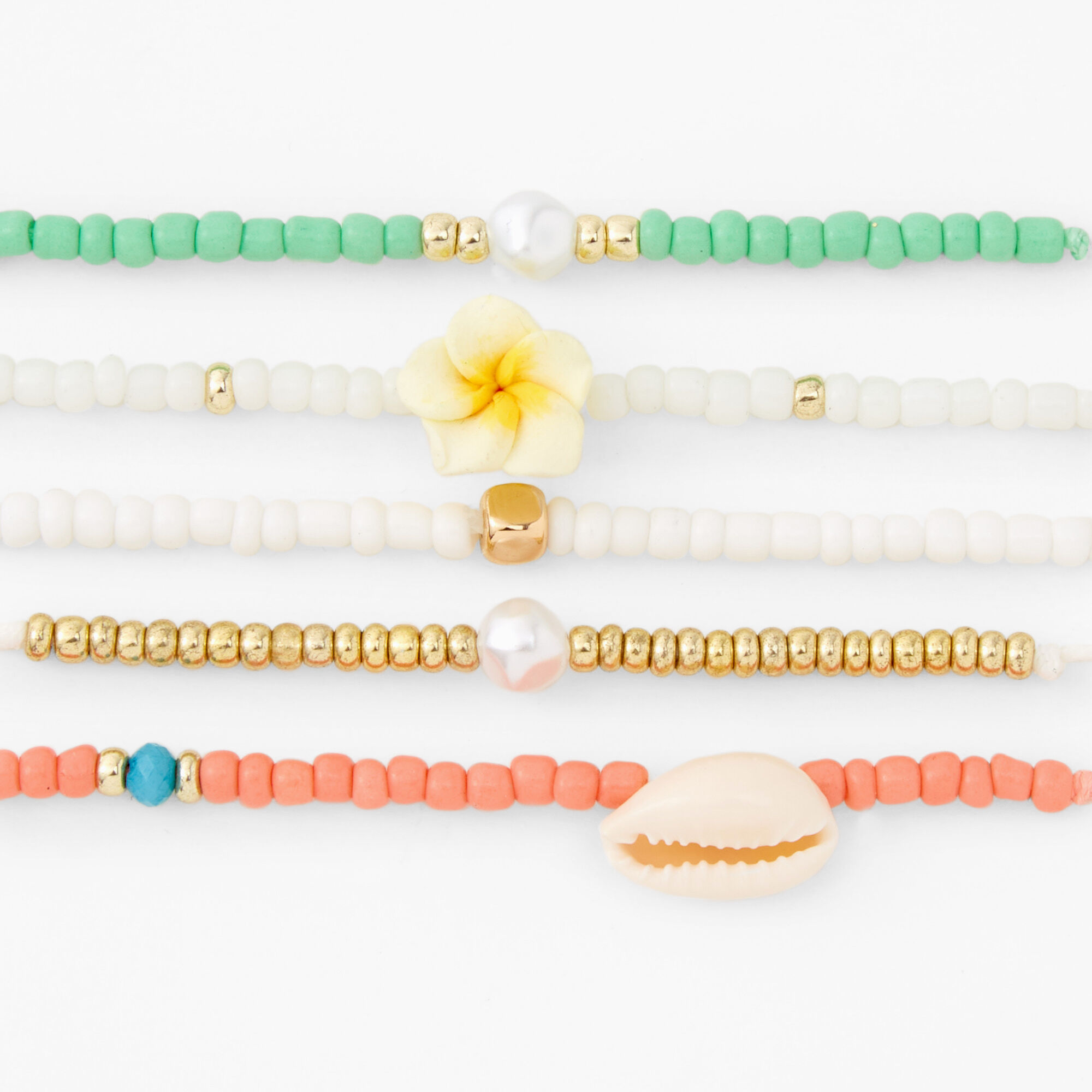 Seashell & Tropical Beaded Stretch Bracelets - 5 Pack,