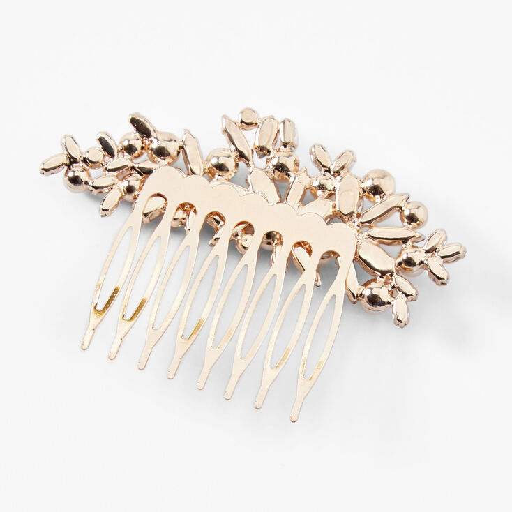 Rose Gold Rhinestone &amp; Pearl Petal Hair Comb,