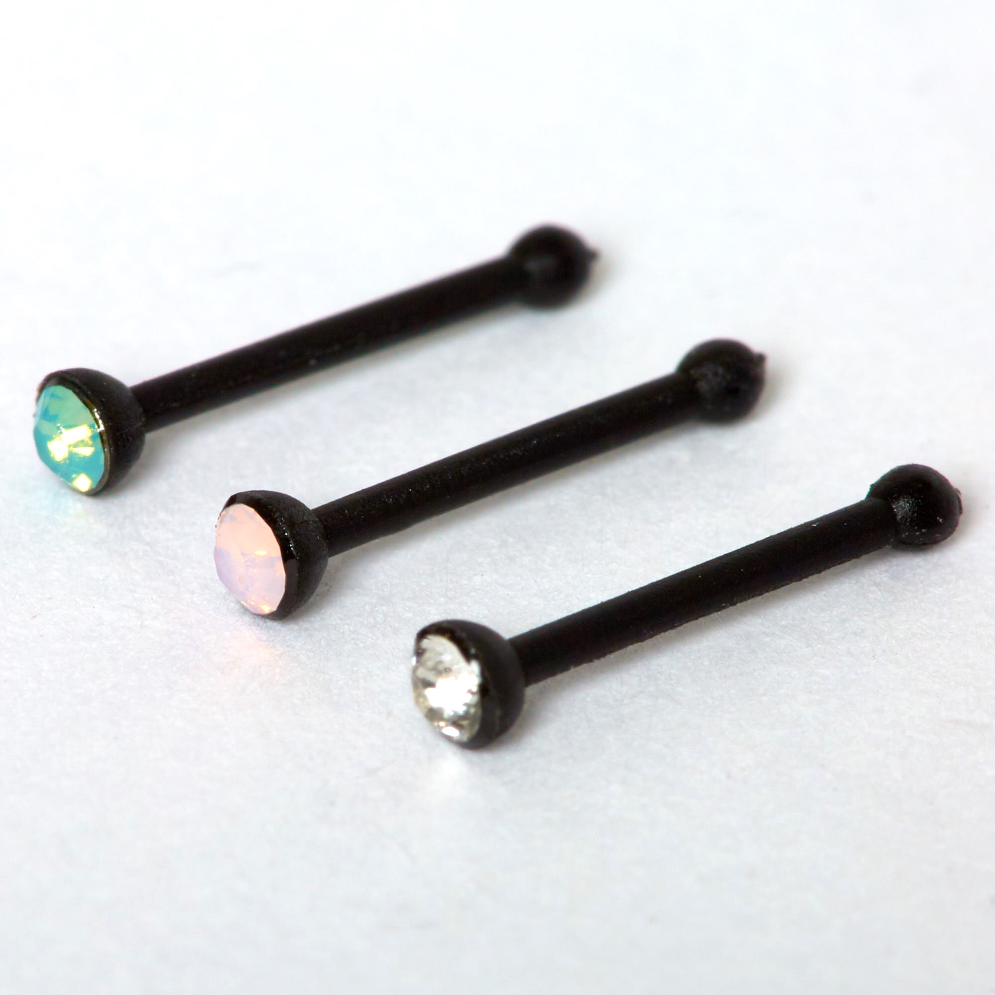 Black 20G Blue & Pink Crystal Nose Studs - 3 Pack,