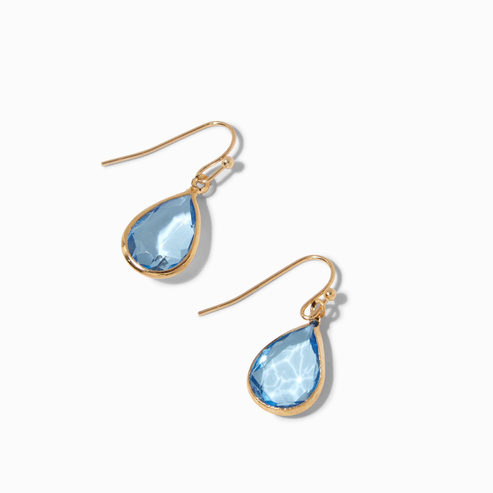 Gold-Tone 1" Aqua Crystal Pear Drop Earrings,