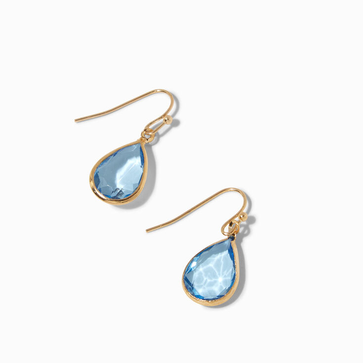 Gold-Tone 1&quot; Aqua Crystal Pear Drop Earrings,