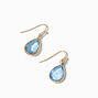 Gold-Tone 1&quot; Aqua Crystal Pear Drop Earrings,