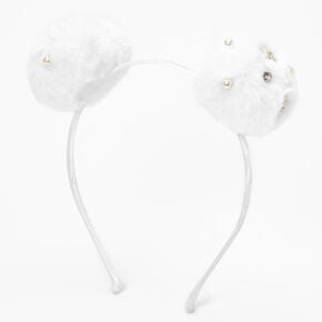 Embellished Snowflake Pom Pom Ears Headband - White,