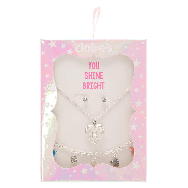 Glitter Initial Jewellery Gift Set H 3 Pack Claire S