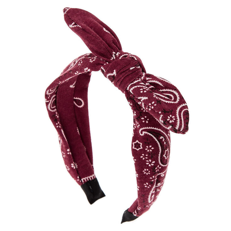 Bandana Knotted Bow Headband - Burgundy,