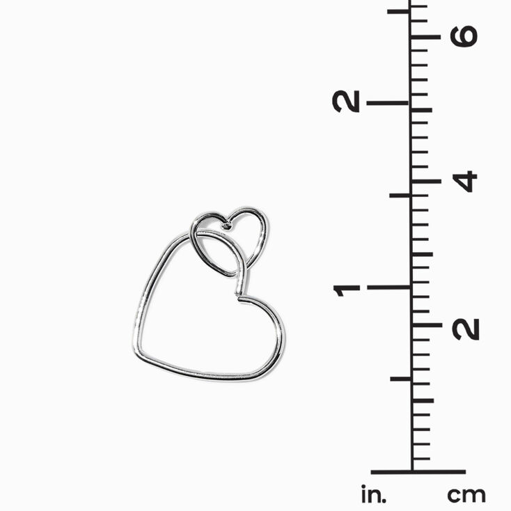 Silver-tone Double Heart Outline 2&quot; Drop Earrings,