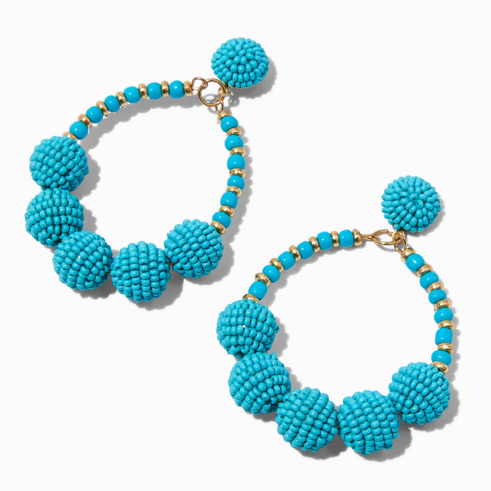 View Claires Seed Bead Ball Oval Drop Earrings Turquoise information