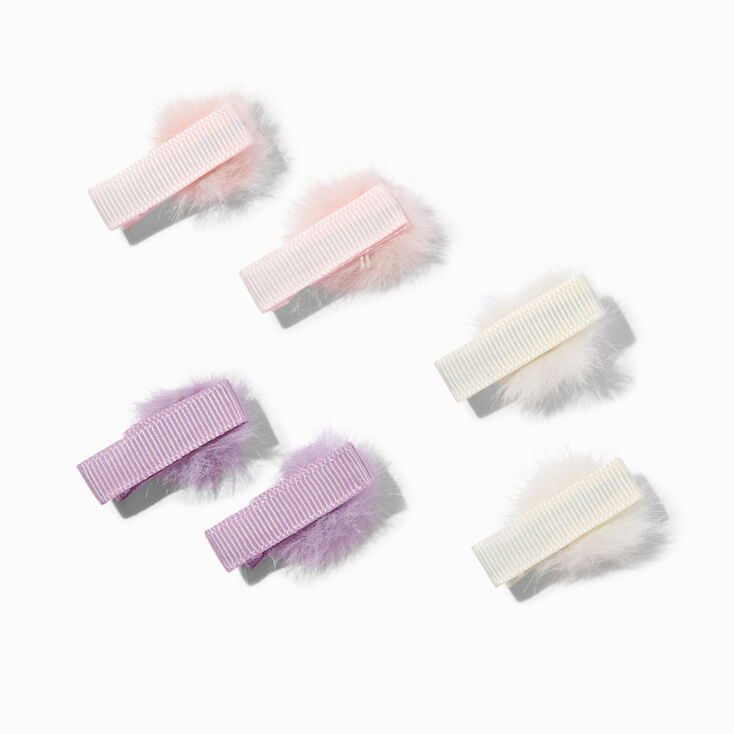Claire&#39;s Club Fuzzy Pom Pom Hair Clips - 6 Pack,