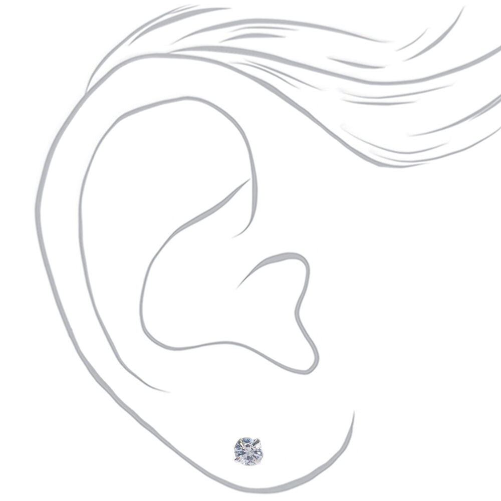 Silver Cubic Zirconia 4MM Round Magnetic Stud Earrings,