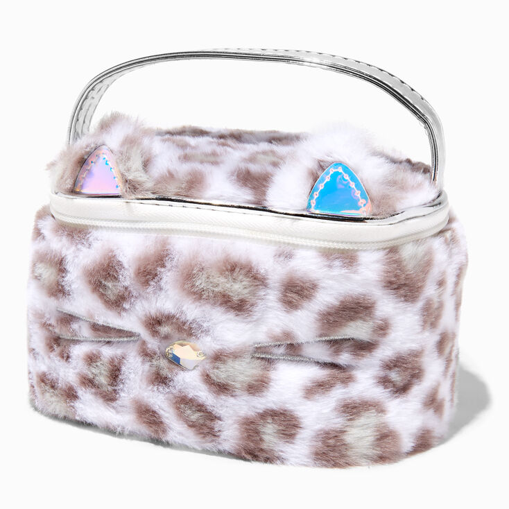 Claire&#39;s Club Furry Snow Leopard Makeup Bag,